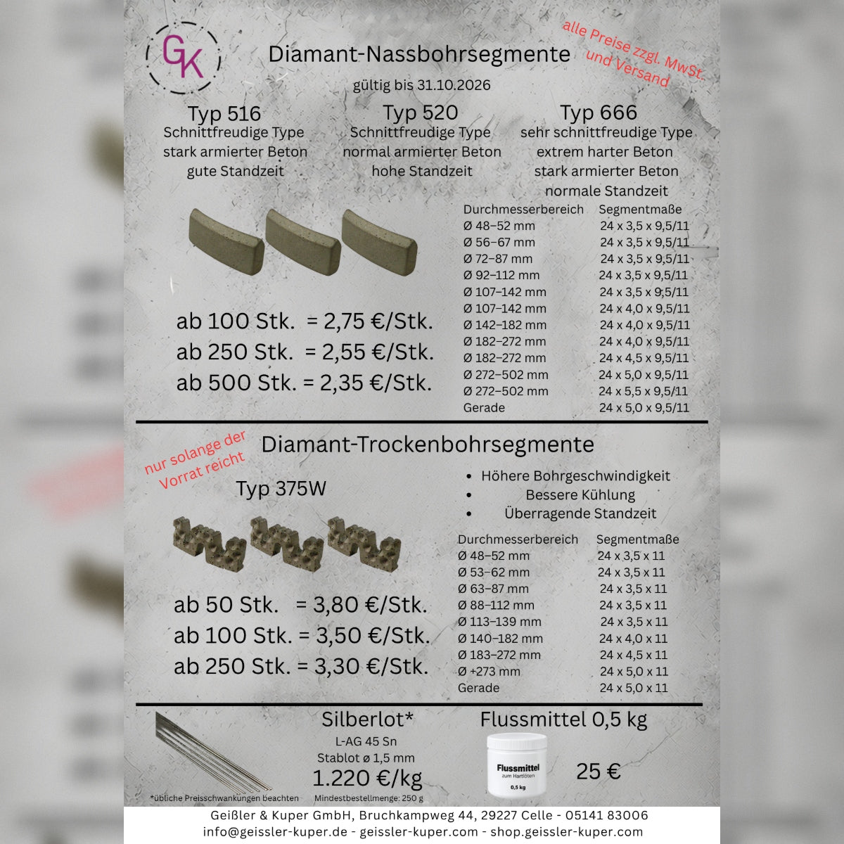 G&K Herbst-Sonderaktion: Profi-Bohrkronensegmente & Lötzubehör